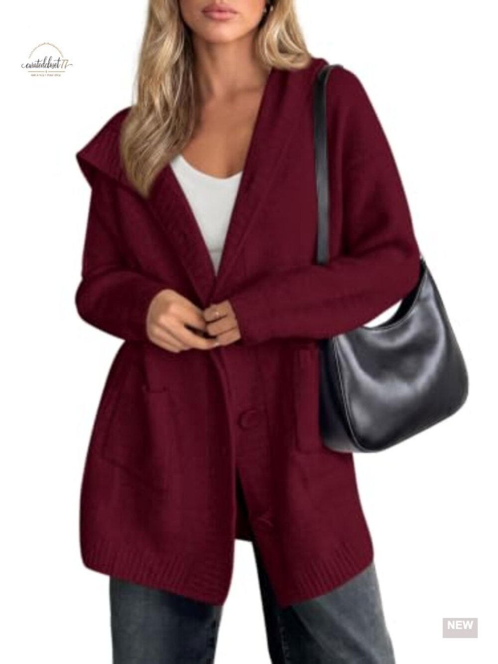 Hooded Button Up Oversized Chunky Knit Cardigan Sweater Coat
